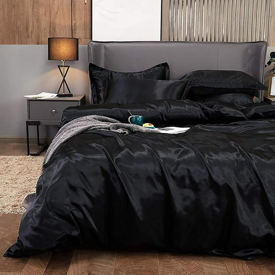 Aougo - Luxury Solid Color Duvet Cover Set, Super Soft Satin Reversible Duvet Cover with Wrinkle Free All Season Washed Zipper Closure, Silk Duvet