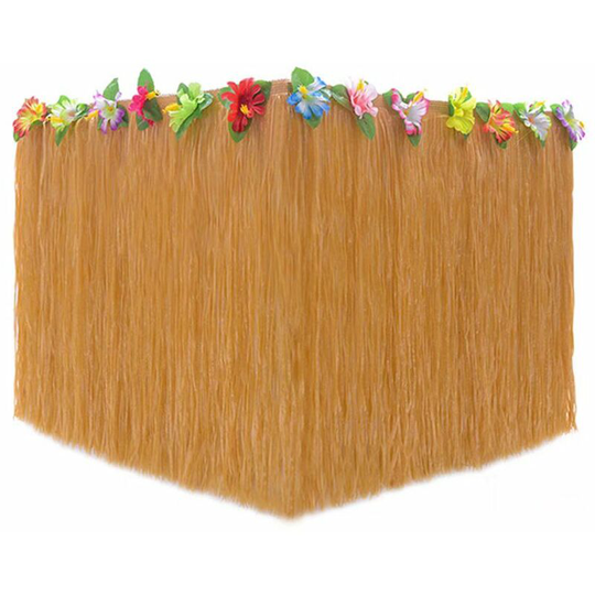 Hawaiian Luau Table Skirt - 9ft Hibiscus Grass Hawaiian Luau Table Skirt with 26 Faux Silk Flowers for BBQ Tropical Garden Beach Summer Tiki Party