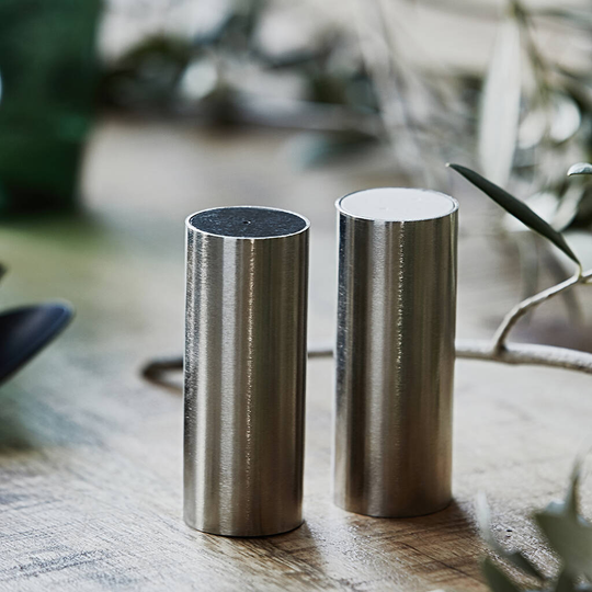 Salt And Pepper Set, Tall, Brushed Silver Finish