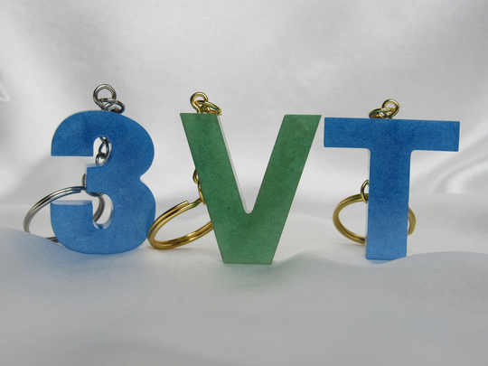 Colored Resin Letter Or Number Keychain, Custom Initial Accessory With Mica Powder