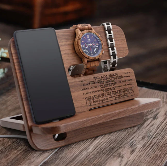 To My Man Wooden Organizer Docking Station Wife Husband Gift For Birthday Graduation Anniversary Valentine Christmas Father's Day