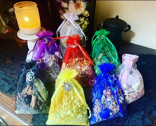 Herb Sachet Spell Bag With Crystal, Candle & Charm