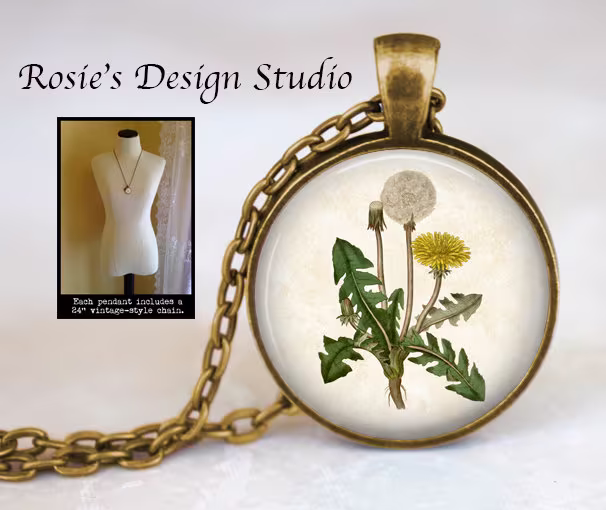 Dandelion Pendant Necklace - Garden Plant Jewelry Botany Illustration Gardener Gifts Botanical Gardening Dandy Lion
