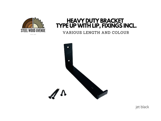 Black Powder Coated Heavy Duty Shelf Bracket, Style Up With Lip, Screws Included, Metal Shelving Hardware, Solid Brick Masonry Wall