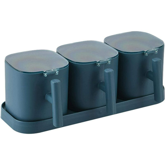 Seasoning Jar Set with Tray Moisture-Proof Sealing Seasoning Jar Salt Shaker Kitchen Three-Piece Seasoning Box with Spoon Lid
