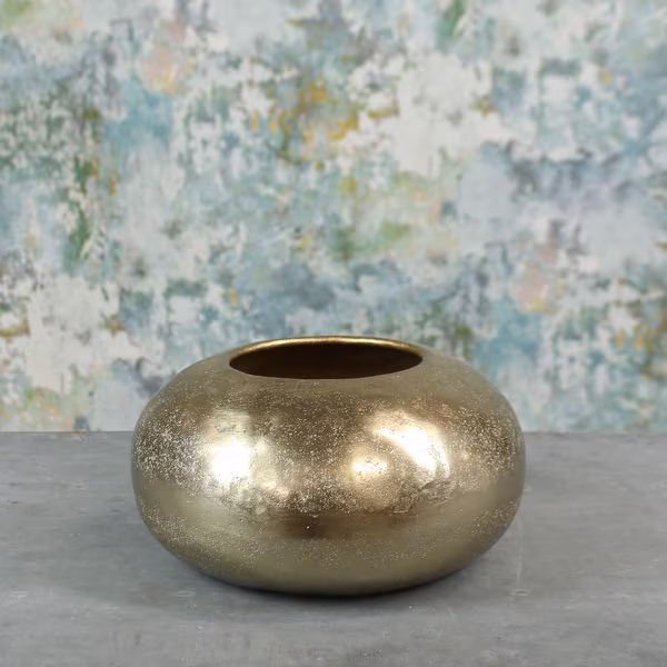 Gold Mayfair Pebble | Small Round Golden Planter Metal Vase