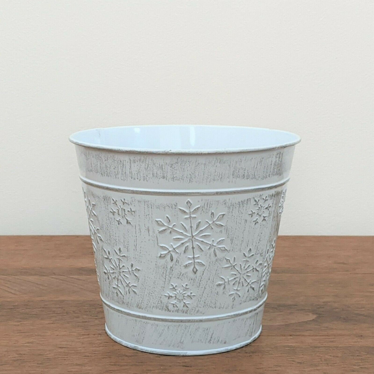 Christmas Metal White Snowflake Planter Garden Plant Pot Flower Bucket Container