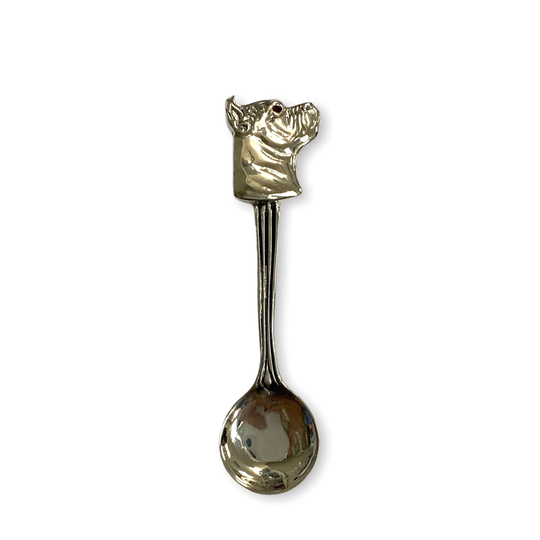 Victorian Style Boxer Dog Head Salt Spoon/Pendant With Ruby Stone 925 Sterling Sliver