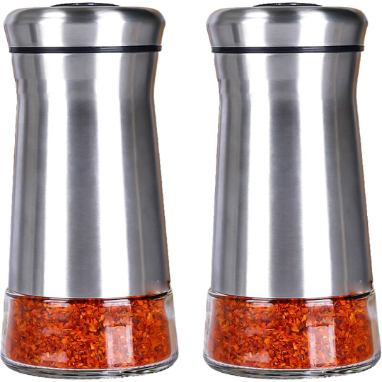 Fvbjd - Salt and Pepper Shakers set - Spice Dispenser with Adjustable Pour Holes - Stainless Steel & Glass tapered