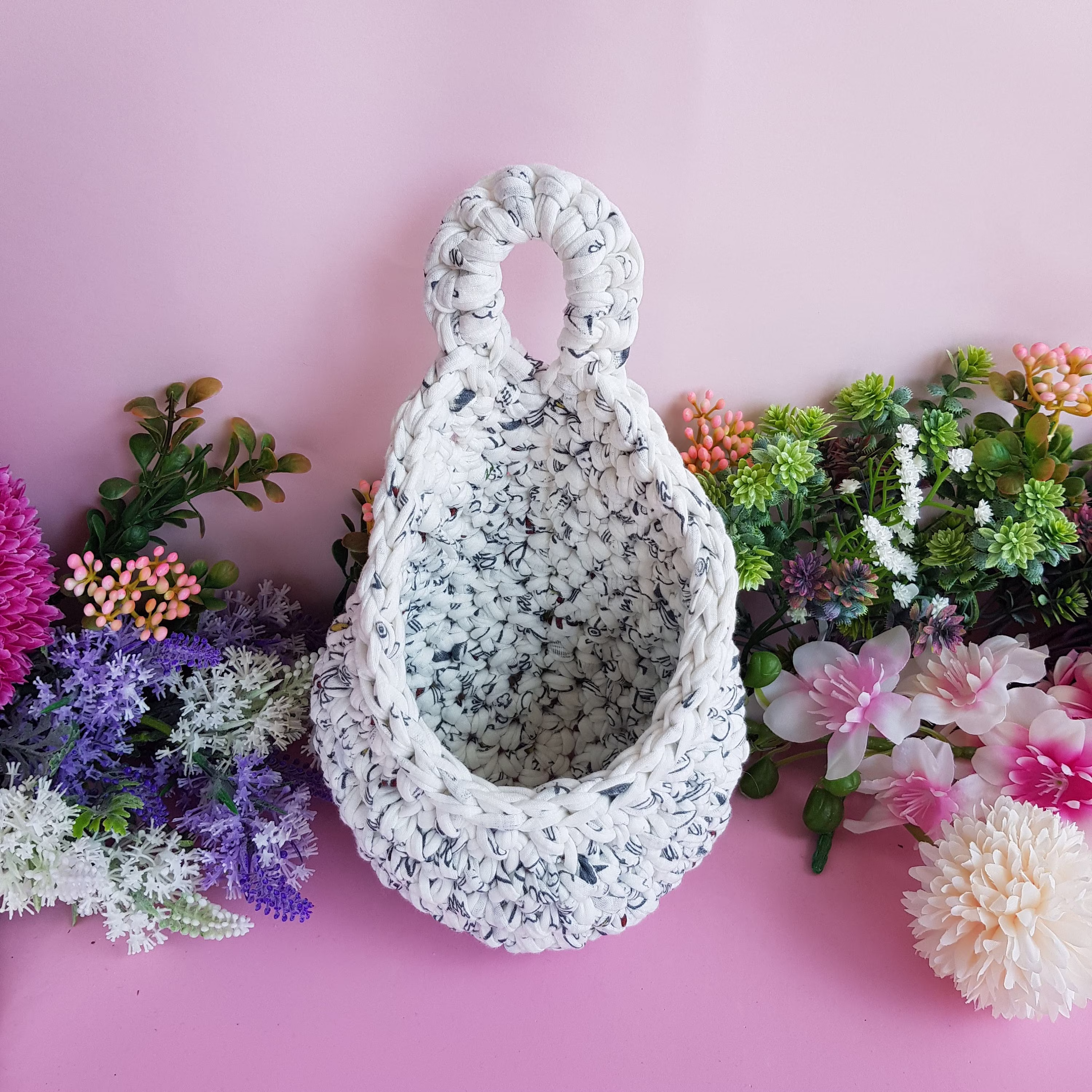 Gray Crochet Basket, Floating Plant Hanging Basket For Door, Dolls, Succulents, Decoration Galencaixe