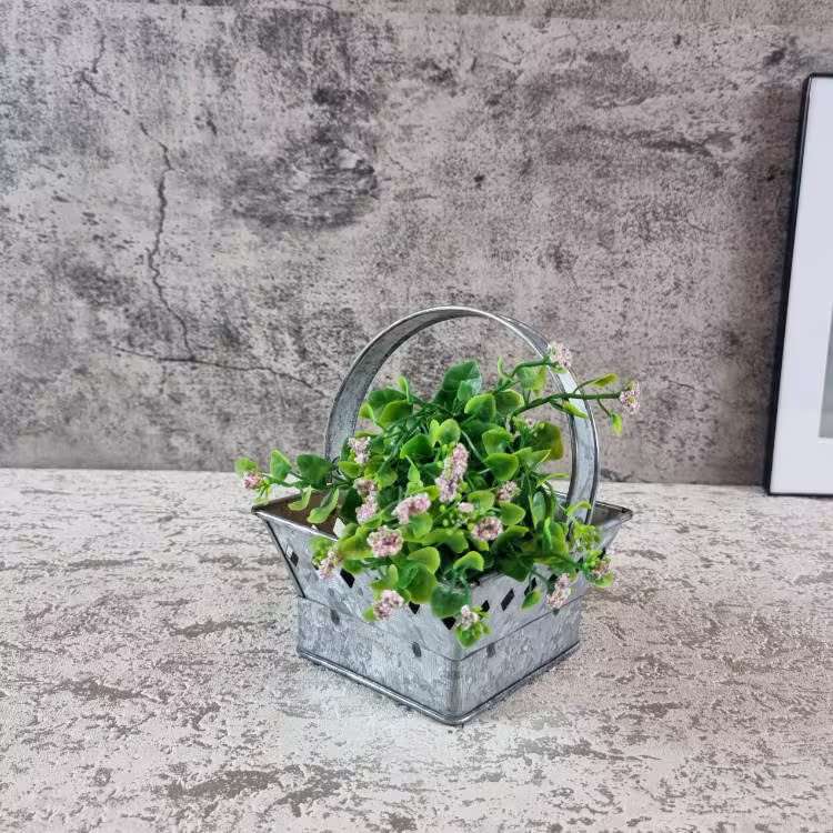 Mini Galvanised Cut Out Metal Basket Pot Planter