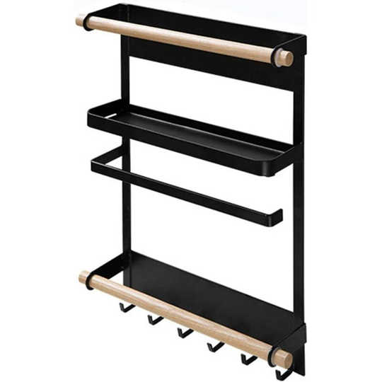 Hanging Shelf Fridge Storage Rack with Suction Cups Spice Rack Kitchen Wall Shelf Freestanding Herb Spice Rack (Black)