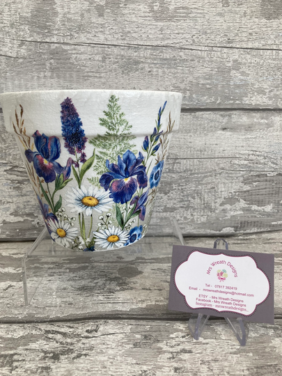 Flower, Iris Plant Pot For Inside Or Out Decoupaged, Robins, Garden Gifts