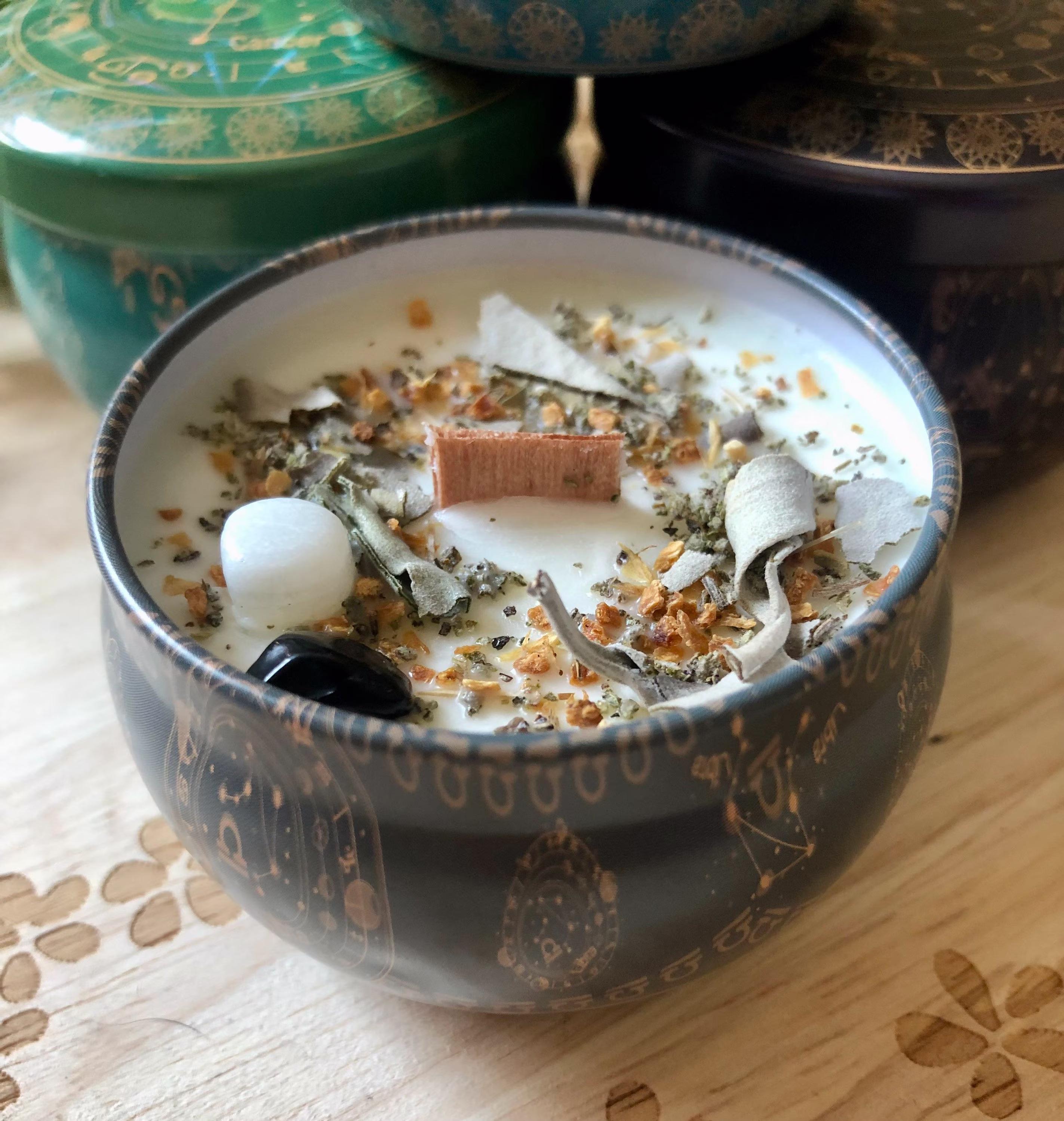Cleansing + Protection Intention Candle, Banish Spell Affirmation Sage & Citrus Candle With Crystals