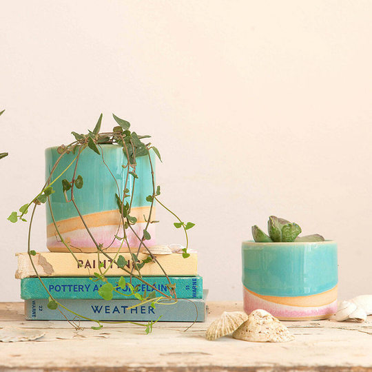 Set Of Two Handmade Shoreline Ceramic Planters