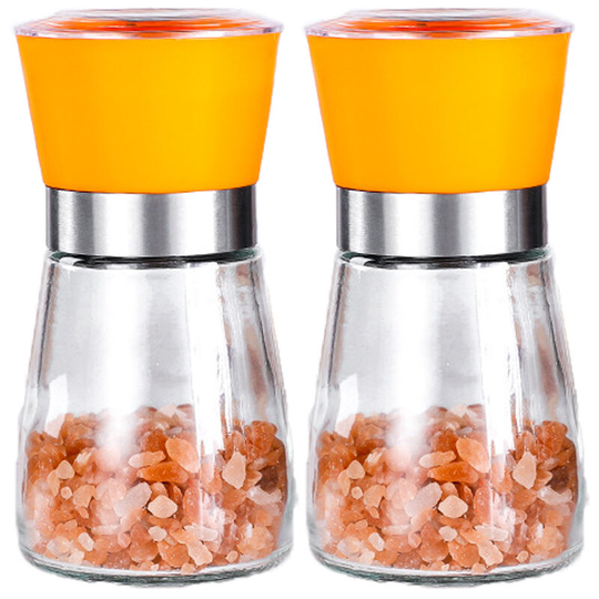 Fvbjd - Salt and Pepper Grinder, Glass Refillable Stainless Steel Salt and Pepper Mill Shakers 2pcs orange