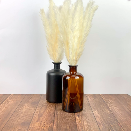 Glass Pharmacy Bottle Vase | Amber/Matte Black Jar With Pampas Grass Optional For Dried & Flowers