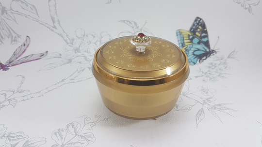 Vintage Music Box Powder Bowl With Rhinestone Jewelled Lid, Musical Plays