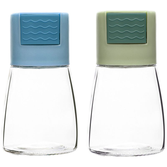 Fvbjd - Farmhouse Salt and Pepper Shakers for Kitchen Counter - Easy Refilling Card Blue + Card Green