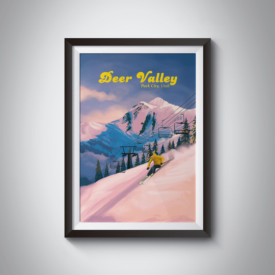 Deer Valley Ski Resort, Utah, Usa Travel Poster, Salt Lake City, Park Snowboarding, Vintage Retro Prints, Wall Art