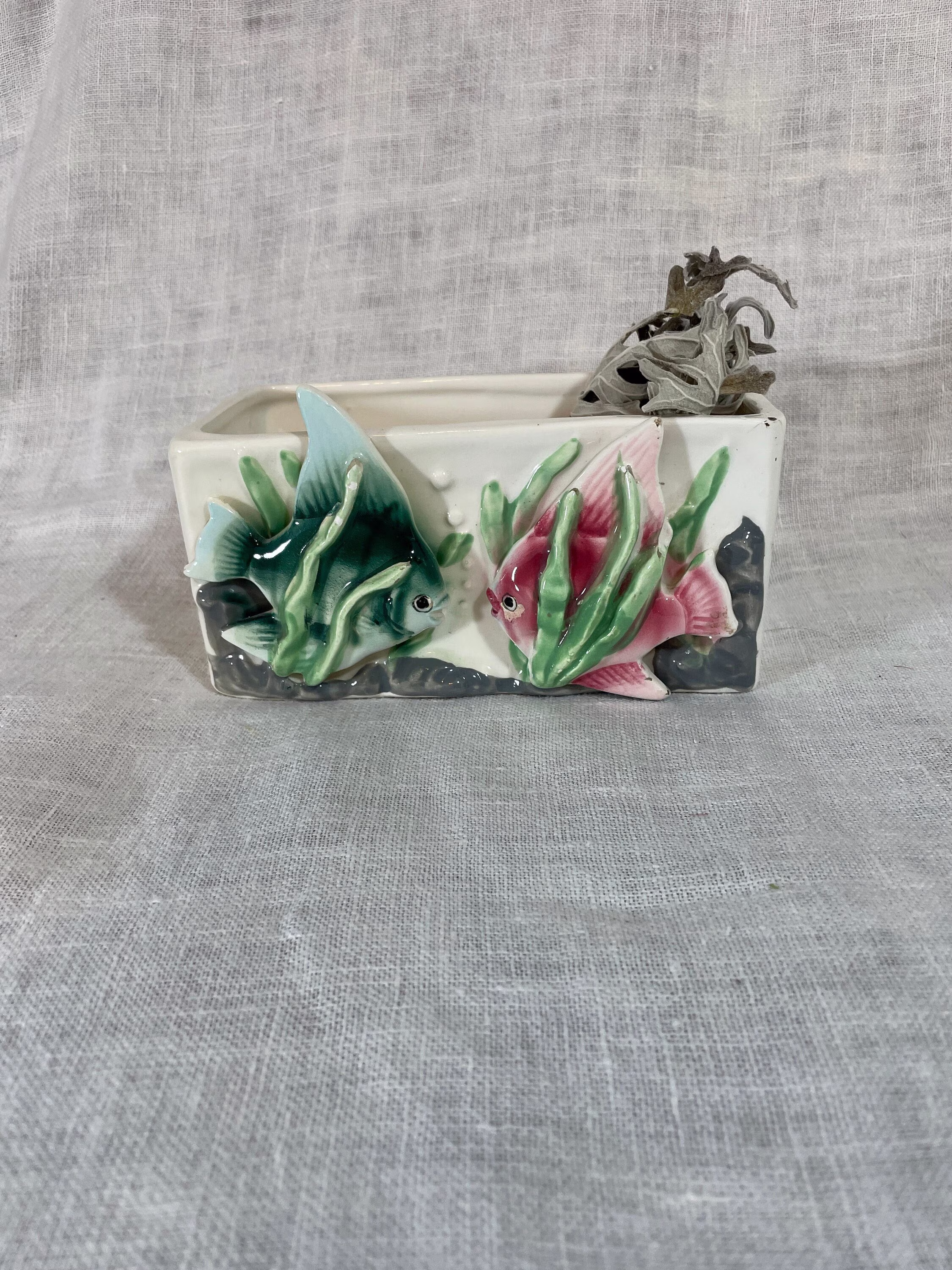 Vintage Tropical Fish Planter 1960's Mid Century Pottery