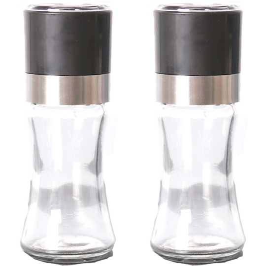 Salt and Pepper Shakers Elegant w/Clear Glass Bottom | Compact Cooking, Kitchen and Dining Room Use Black