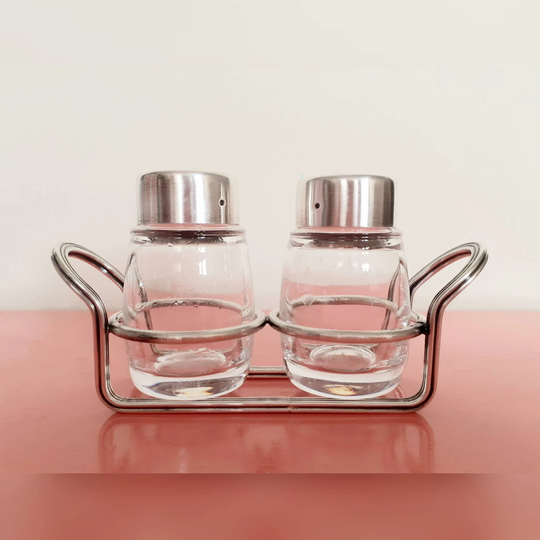 Vintage Glass Silver Plate Salt & Pepper Table Set Made in Italy