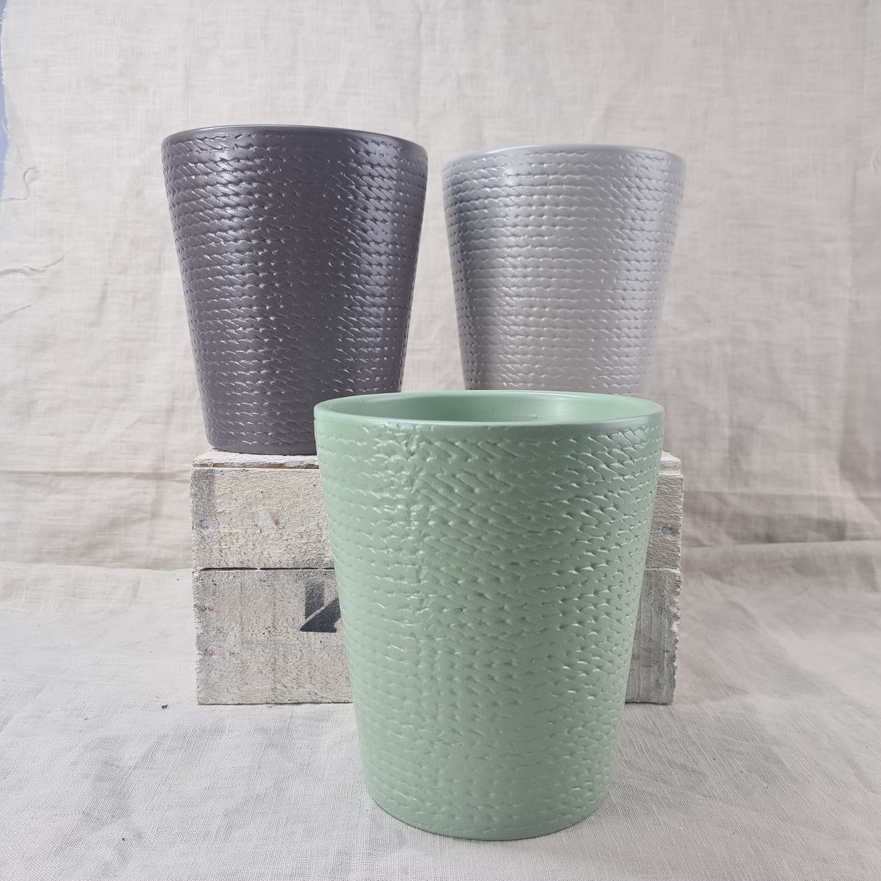 Rope Effect Ceramic Planter - 3 Sizes Colours