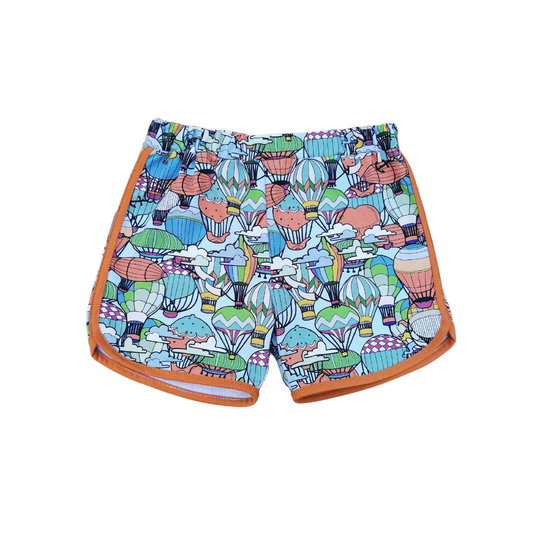 Organic Cotton Retro Kids Shorts, Air Balloon Print Shorts From 2 Years To 14 Years, Handmade in The Uk. Kids Summer Clothes