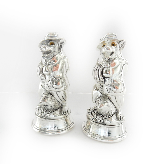 925 Silver Plate Big Bad Wolf Fairytale Salt & Pepper Pot Cellar Shaker
