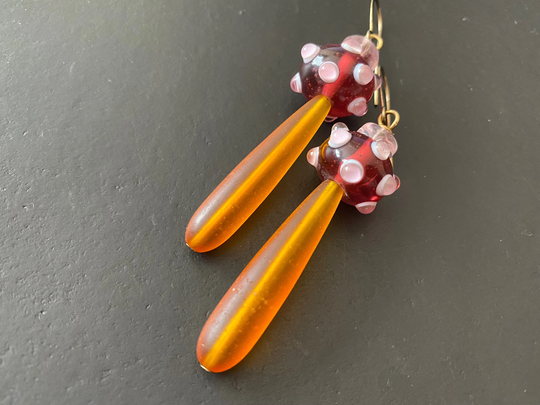 Boho Earrings/Lampwork Bead Earring/Czech Glass Gifts For Her/ Sea Tear Drop