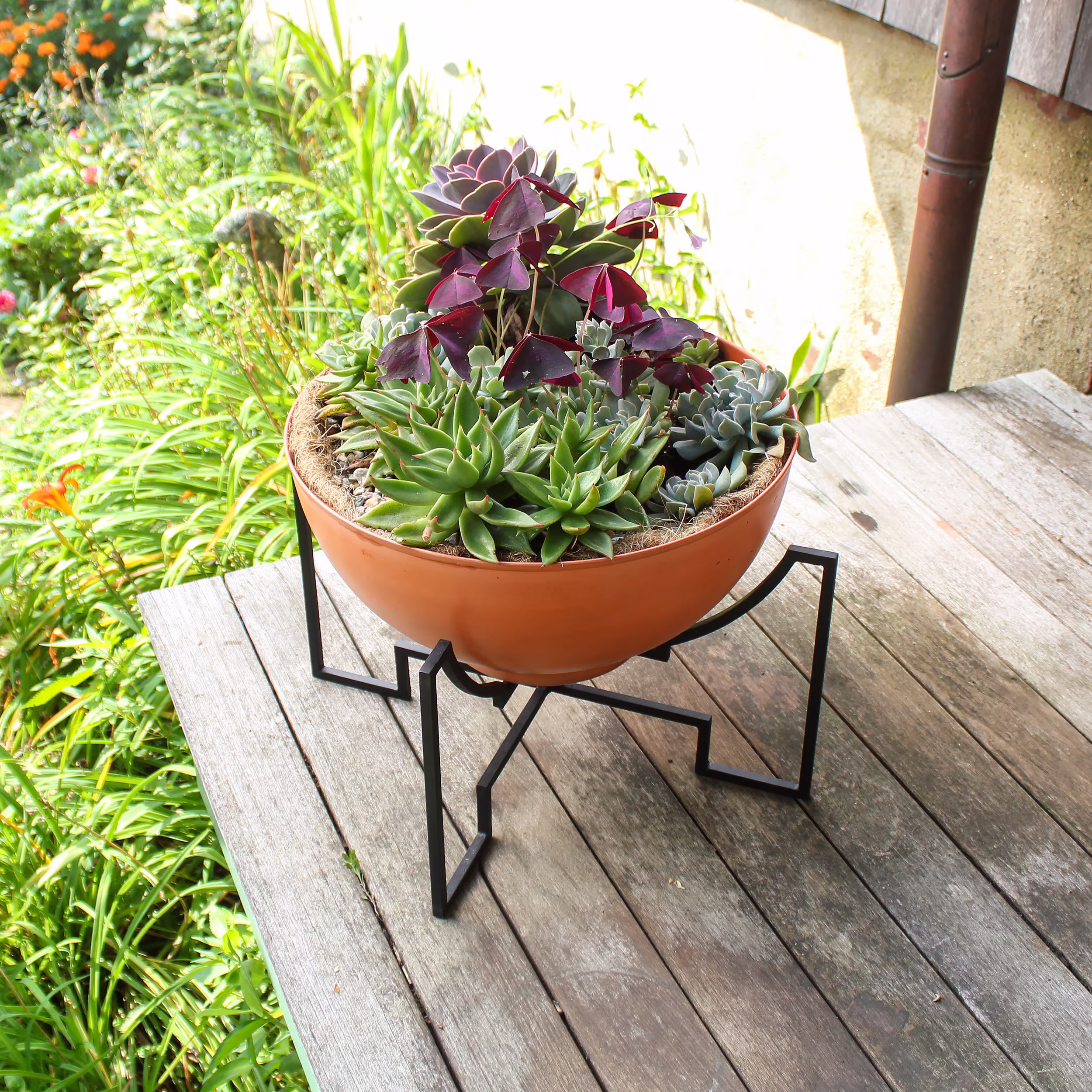 Orange Bowl Geometric Mid-Century Modern Planter, 16