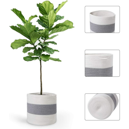 Echoo - Cotton Rope Plant Basket for 10 Inches Potted Plant, Woven Storage Basket, Indoor Floor Planting Pots with Handles, 11'x11' Modern Indoor