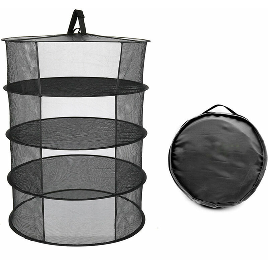 Swyeoot - Garden Shelf 4 Layers Hanging Basket Folding Drying Rack Herb Dry Net Opening Shape Dryer Bag Mesh 600mm Diameter For Herbs Flowers Buds