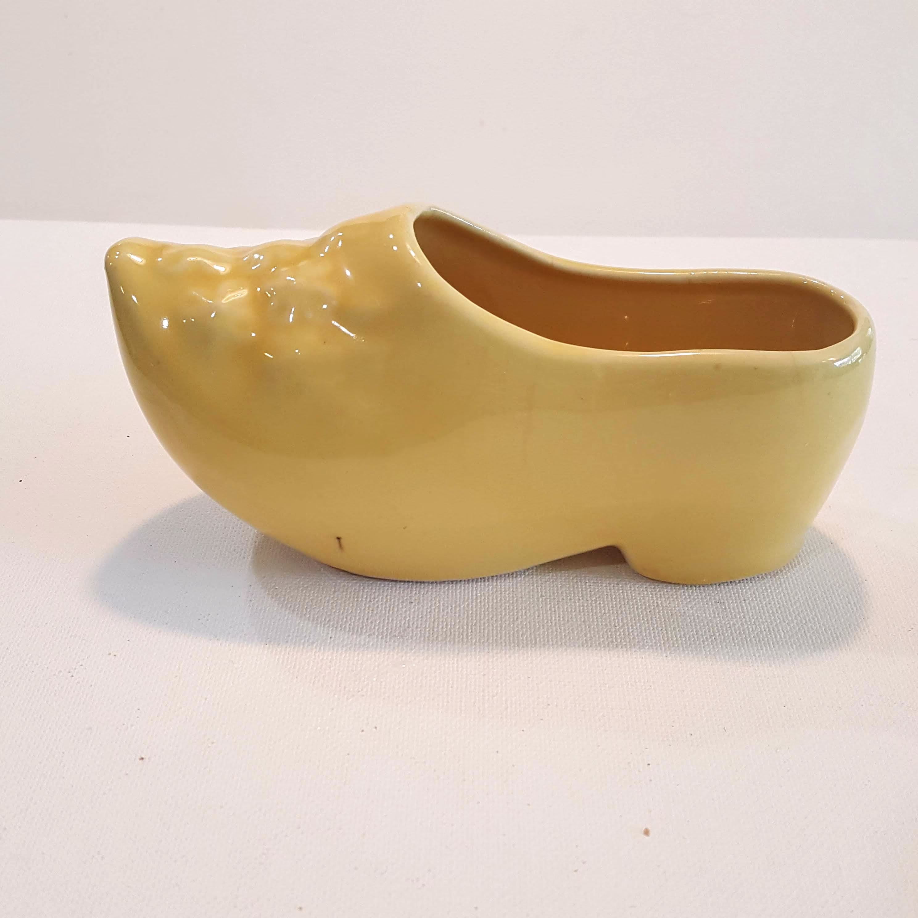Pottery Dutch Shoe Planter Yellow With Flowers