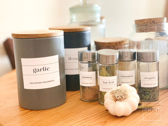 Pantry Labels Basic, Gluten Free, Herbs & Spices Teas Printed Waterproof Matt Vinyl - Customisation Available Diy Printable Stickers