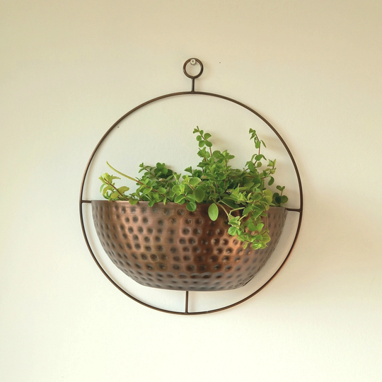 Hanging Wall Ring Planter With Copper Finish/Hammered Handmade