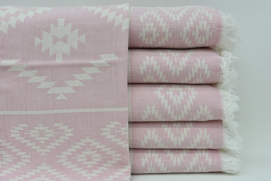 Face Towel, Organic Hand Turkish Wedding Gift Dish Aztec Design Light Pink 20"x40