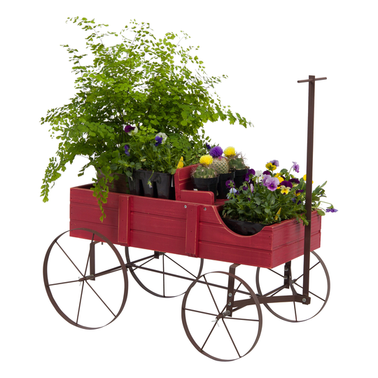 Decorative Buckboard Wagon Planter, Cedar Wood, Classic Wooden Wagon, Amish Garden Outdoor Patio Accessory, #4941