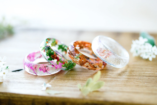 Real Flower Ring/Four Seasons Full Set Spring Summer Autumn Winter Gifts For Her Resin Rings Jewelry Floral