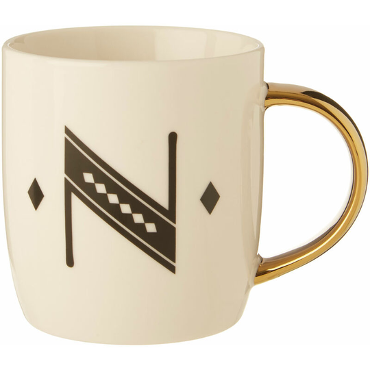 Premier Housewares - Diamond Deco n Letter Monogram Large Mug Personalised Coffee Mug / Espresso Cups For Home And Office Use Cappuccino Cup For