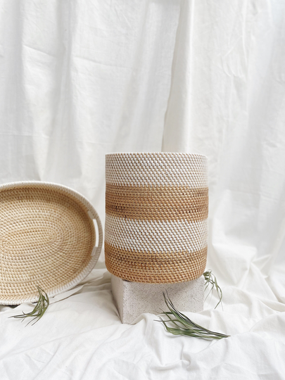 Lombok Rattan Basket, Dustbin, Bali Basket Art, Wicker Container, Natural Organizer, Home Boho