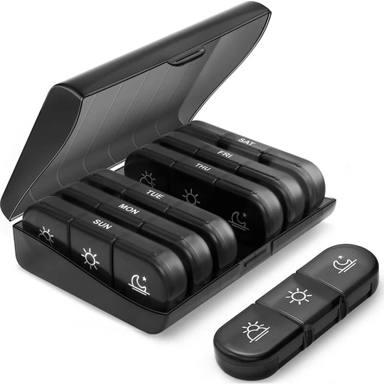 3 Times Daily Weekly Pill Organizer, 7 Day Portable Travel Pill Organizer with Large Pill Boxes, Light Resistant Pill Organizer for Vitamins,