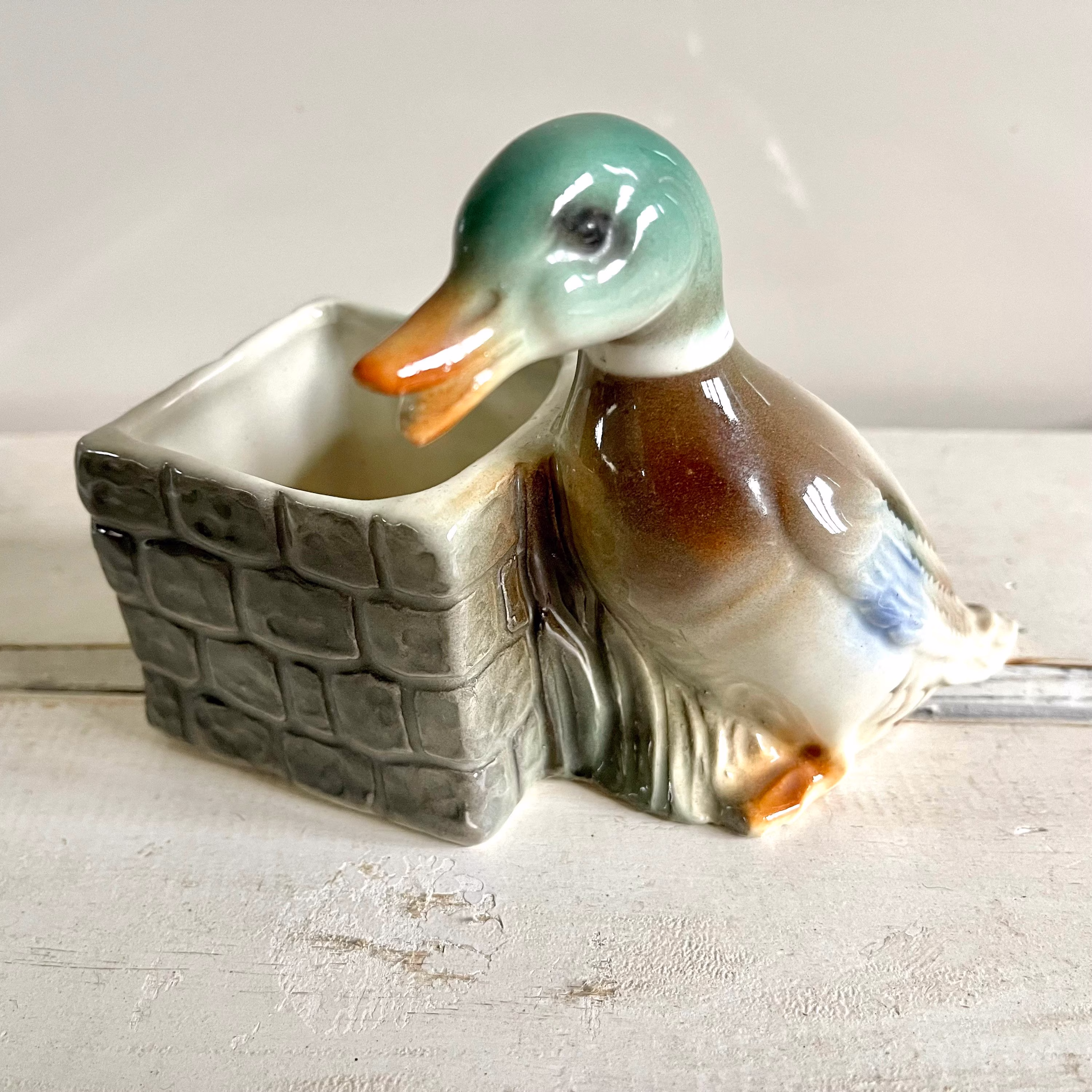 Kitsch Vintage English Ceramic Vase With 3D Mallard Duck