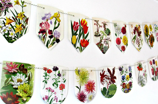 Flowers Bunting, Floral Banner, Garden Plants Decor, Eco-Friendly Gardening Gift, Tea Party Flags, Spring Birthday Wall Decor Gift
