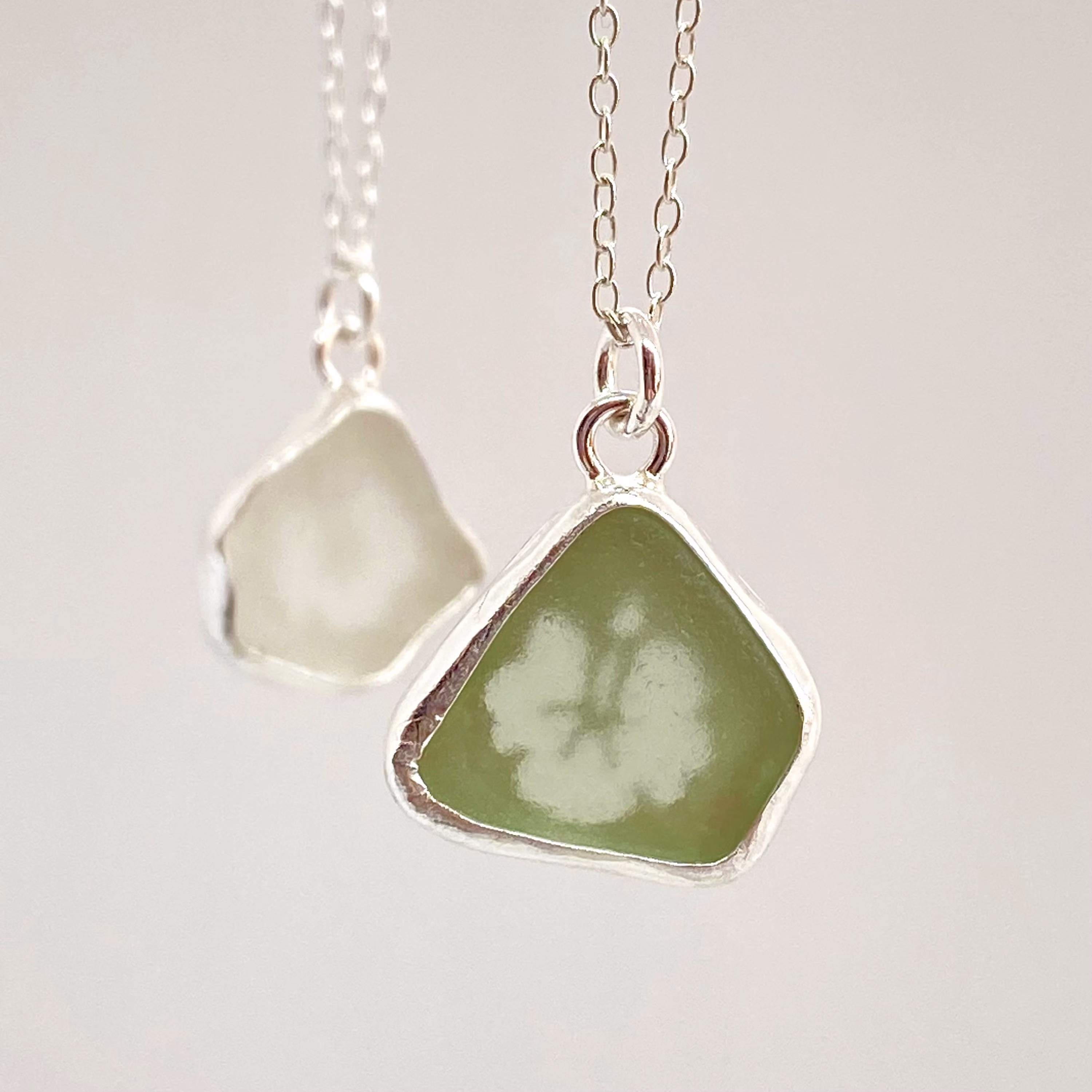 Hibiscus Flower Sea Glass Pendent | Silhouette Necklace Sterling Silver