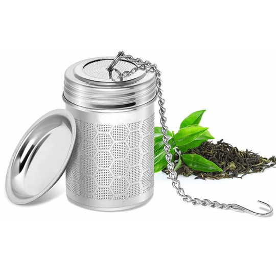 1 tea drinker, tea filter, fine mesh tea filter 304 stainless steel honeycomb design, with extended chain hook, used for brewing loose leaf tea