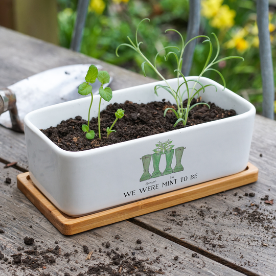 Personalised Herb Wellies Ceramic Bamboo Planter