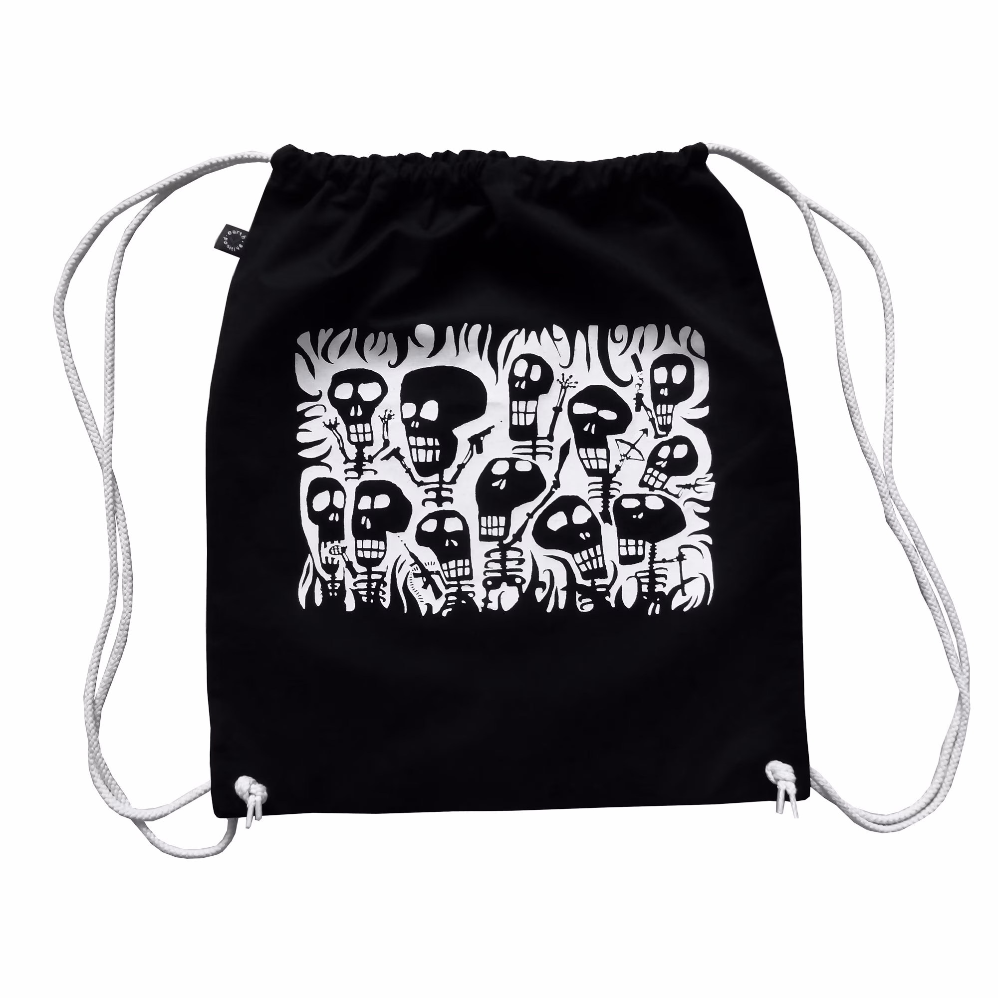Skeletons, Organic & Fairtrade Cotton Earth Positive Drawstring Backpack, Gym Bag. Screen Print