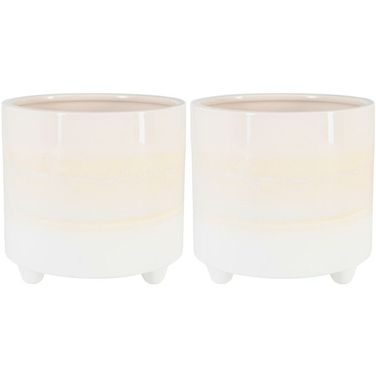 Reactive Glaze Footed Plant Pots - 18cm - Natural - Pack of 2 - Nicola Spring